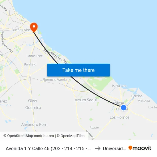 Avenida 1 Y Calle 46 (202 - 214 - 215 - 225 - 506 - Este - Norte - Oeste) to Universidad Caece map