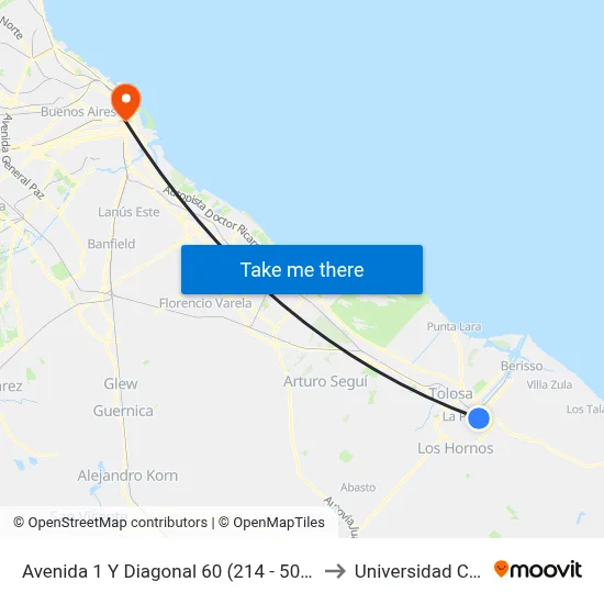 Avenida 1 Y Diagonal 60 (214 - 506 - Este) to Universidad Caece map