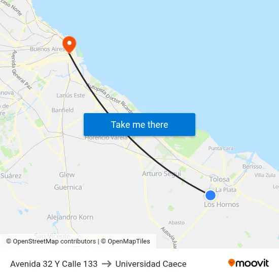 Avenida 32 Y Calle 133 to Universidad Caece map