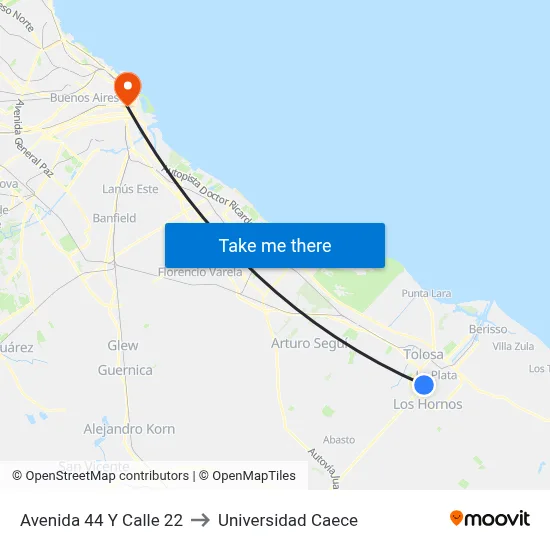 Avenida 44 Y Calle 22 to Universidad Caece map