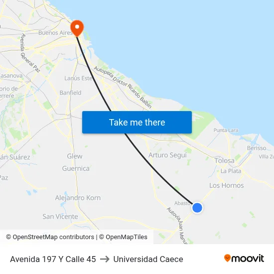 Avenida 197 Y Calle 45 to Universidad Caece map