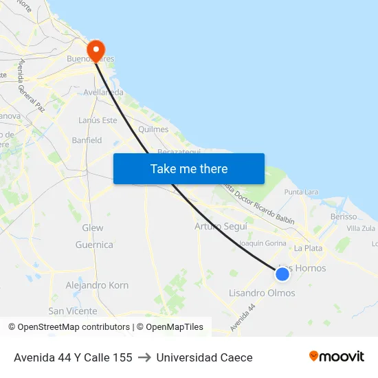 Avenida 44 Y Calle 155 to Universidad Caece map