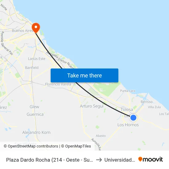 Plaza Dardo Rocha (214 - Oeste - Sur - Universitaria) to Universidad Caece map