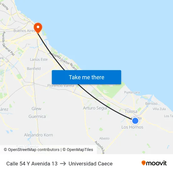 Calle 54 Y Avenida 13 to Universidad Caece map