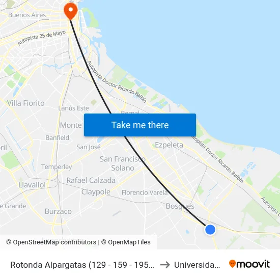 Rotonda Alpargatas (129 - 159 - 195 - 197 - 219 - 619) to Universidad Caece map
