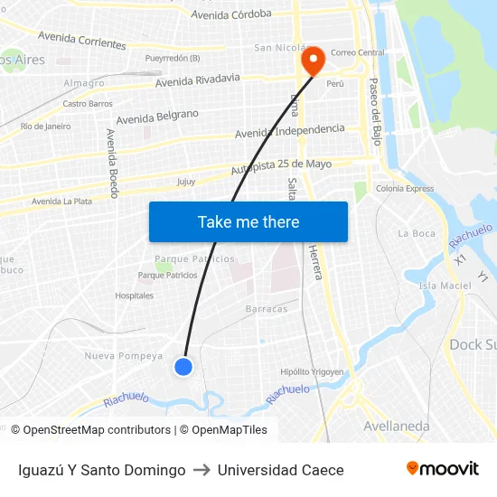 Iguazú Y Santo Domingo to Universidad Caece map