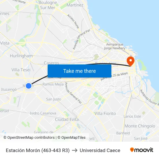 Estación Morón (463-443 R3) to Universidad Caece map