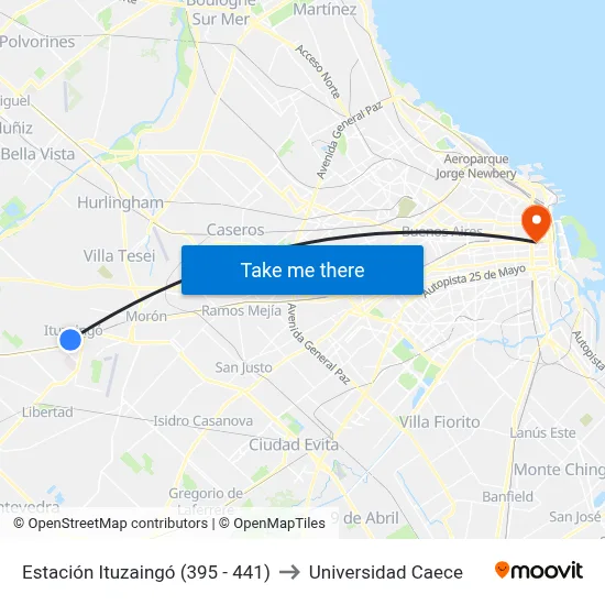 Estación Ituzaingó (395 - 441) to Universidad Caece map