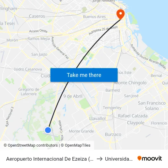 Aeropuerto Internacional De Ezeiza (8 Semirápido - 51) to Universidad Caece map