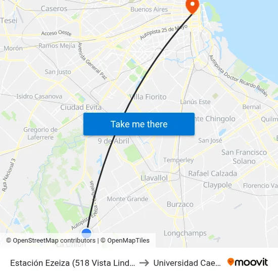 Estación Ezeiza (518 Vista Linda) to Universidad Caece map