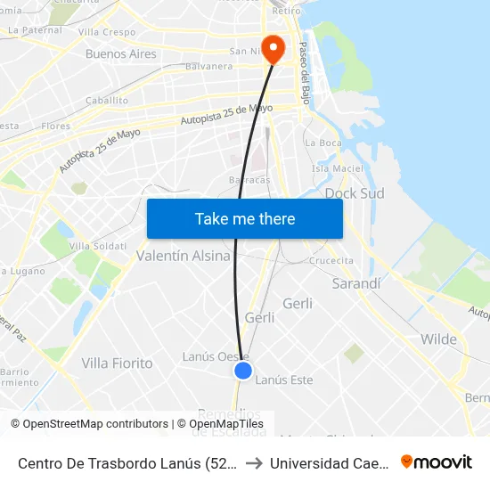 Centro De Trasbordo Lanús (522) to Universidad Caece map
