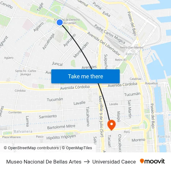Museo Nacional De Bellas Artes to Universidad Caece map