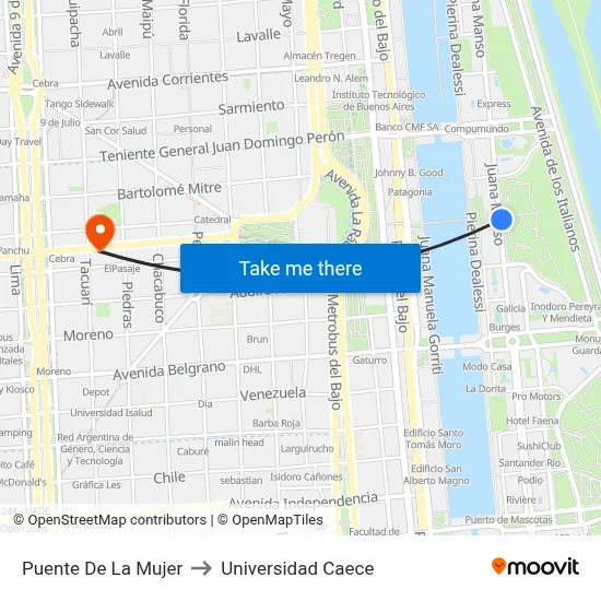 Puente De La Mujer to Universidad Caece map