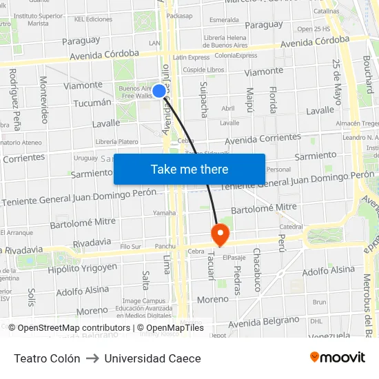 Teatro Colón to Universidad Caece map