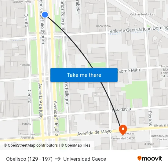 Obelisco (129 - 197) to Universidad Caece map