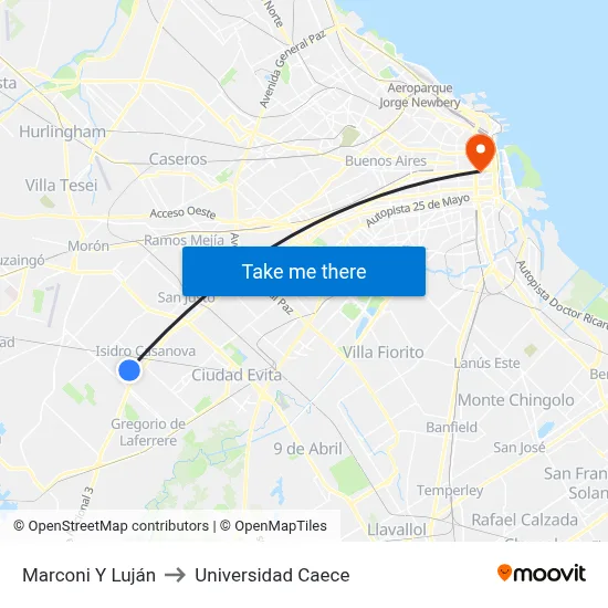 Marconi Y Luján to Universidad Caece map