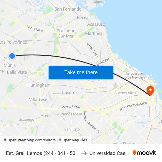 Est. Gral. Lemos (244 - 341 - 501) to Universidad Caece map