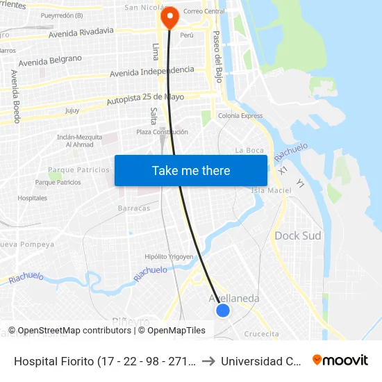 Hospital Fiorito (17 - 22 - 98 - 271 - 570) to Universidad Caece map