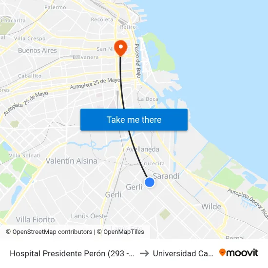 Hospital Presidente Perón (293 - 570) to Universidad Caece map