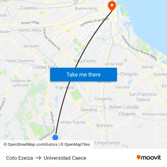 Coto Ezeiza to Universidad Caece map