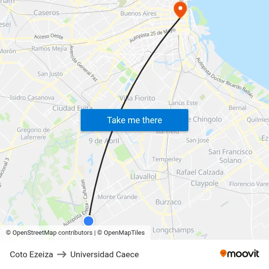 Coto Ezeiza to Universidad Caece map