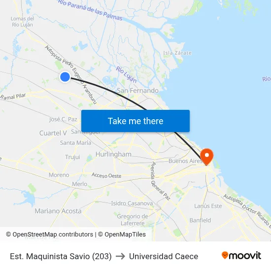 Est. Maquinista Savio (203) to Universidad Caece map