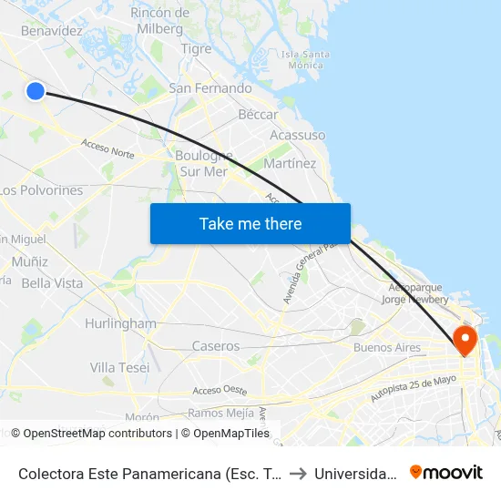 Colectora Este Panamericana (Esc. Técnica Henry Ford) to Universidad Caece map