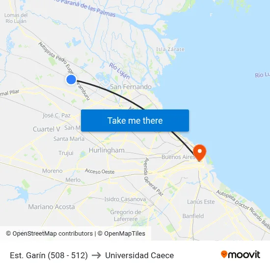 Est. Garín (508 - 512) to Universidad Caece map
