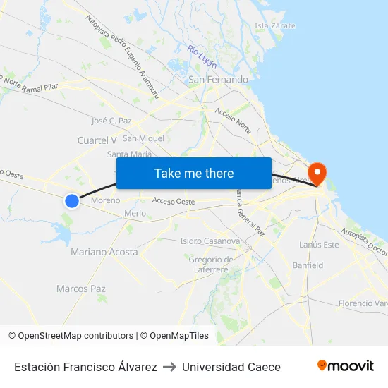 Estación Francisco Álvarez to Universidad Caece map