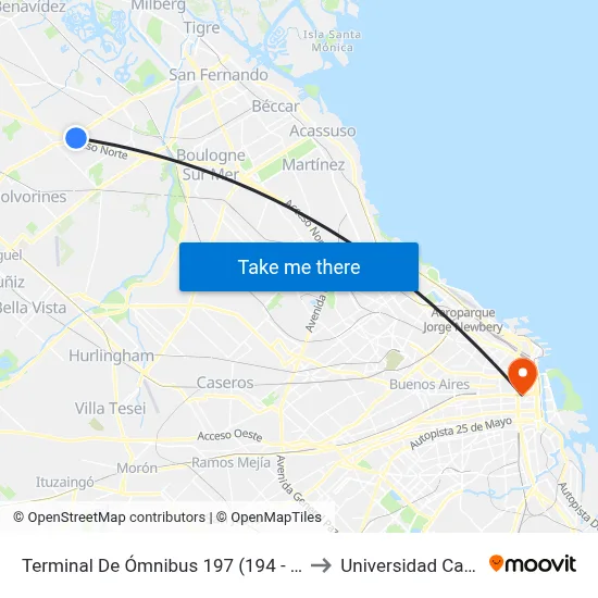 Terminal De Ómnibus 197 (194 - 365) to Universidad Caece map