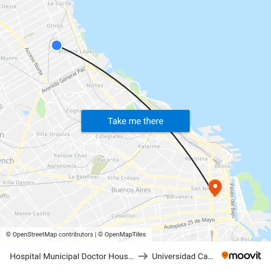 Hospital Municipal Doctor Houssay to Universidad Caece map