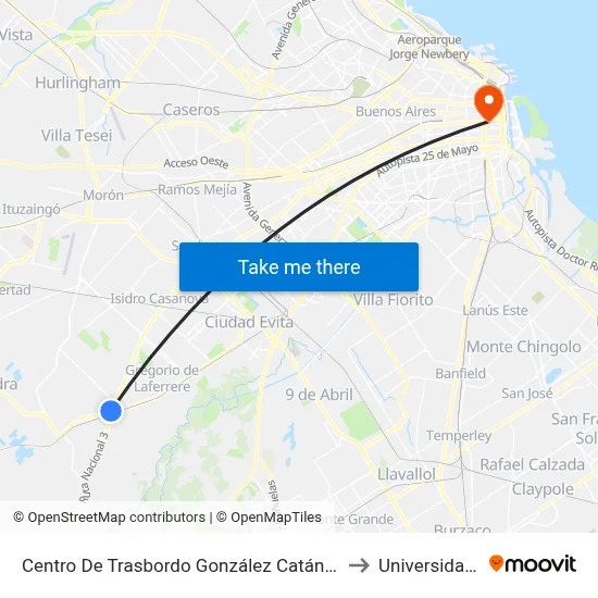 Centro De Trasbordo González Catán (180 - 630 A Km. 29) to Universidad Caece map