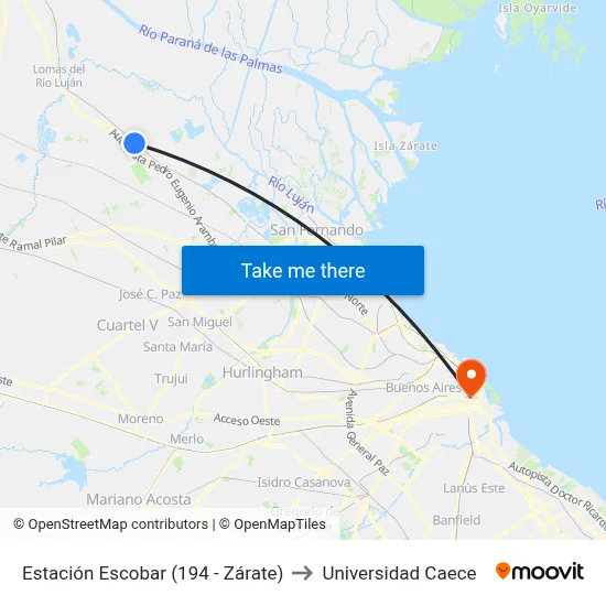 Estación Escobar (194 - Zárate) to Universidad Caece map