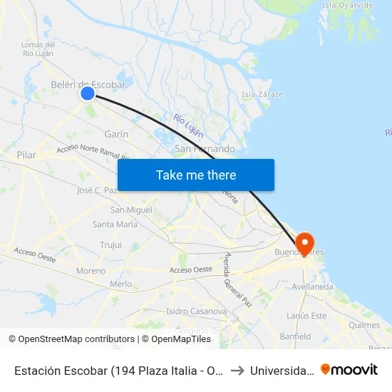 Estación Escobar (194 Plaza Italia - Once - Directo - Expreso) to Universidad Caece map