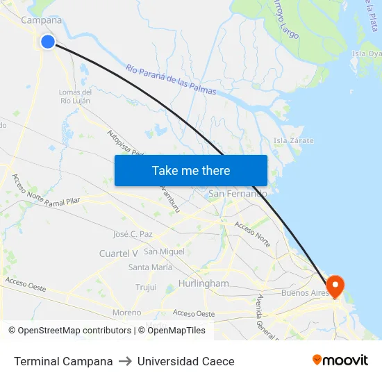 Terminal Campana to Universidad Caece map