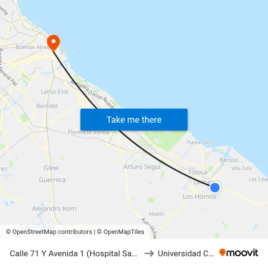Calle 71 Y Avenida 1 (Hospital San Martín) to Universidad Caece map