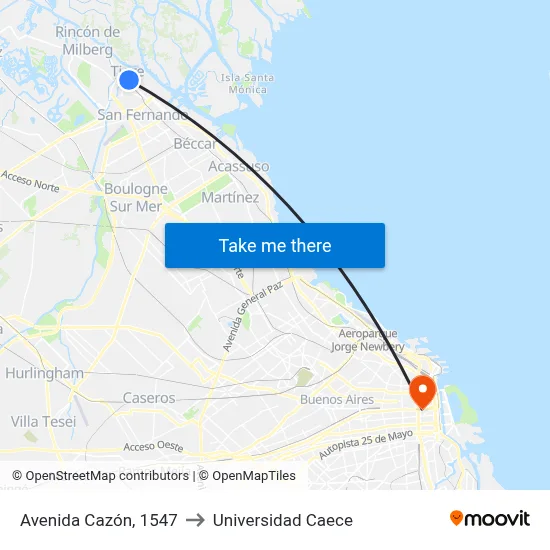 Avenida Cazón, 1547 to Universidad Caece map