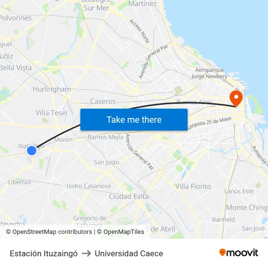 Estación Ituzaingó to Universidad Caece map