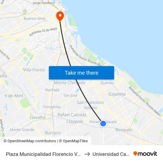 Plaza Municipalidad Florencio Varela to Universidad Caece map