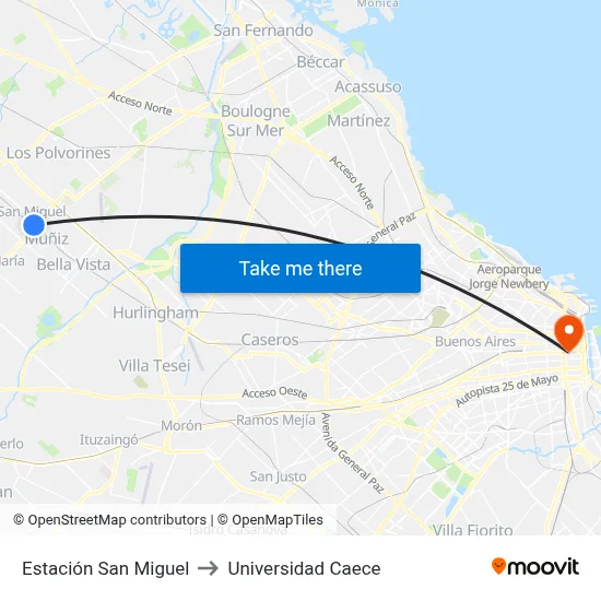 Estación San Miguel to Universidad Caece map