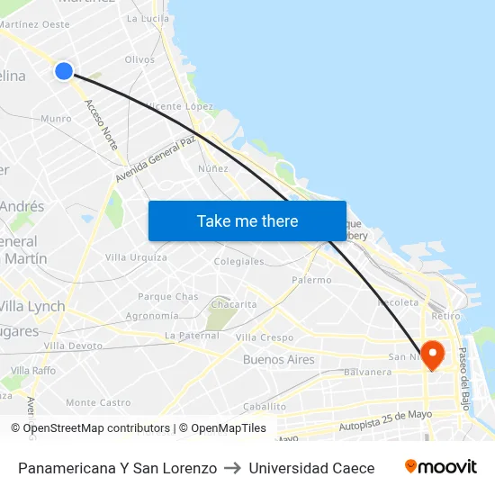 Panamericana Y San Lorenzo to Universidad Caece map