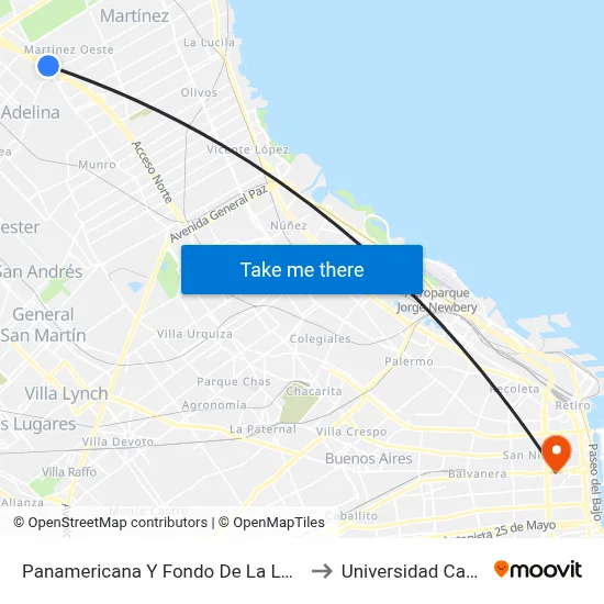 Panamericana Y Fondo De La Legua to Universidad Caece map