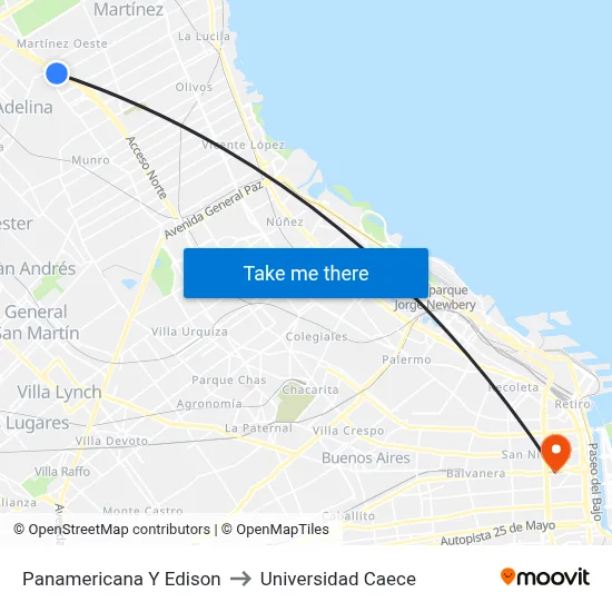 Panamericana Y Edison to Universidad Caece map