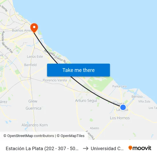 Estación La Plata (202 - 307 - 506 - Sur) to Universidad Caece map