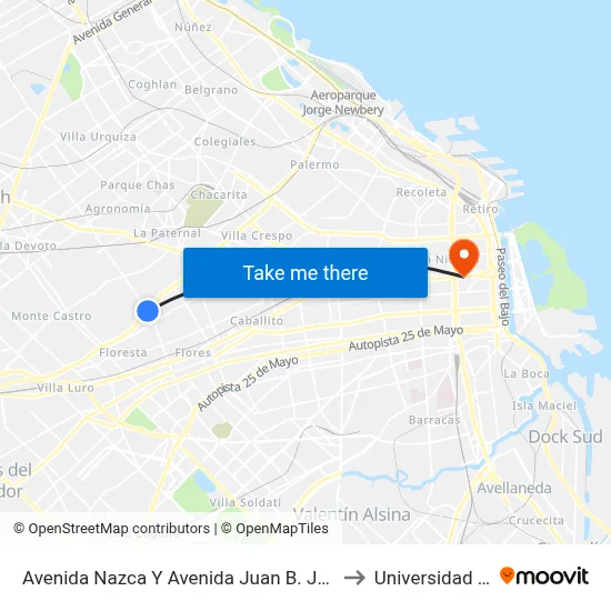 Avenida Nazca Y Avenida Juan B. Justo (84 - 124) to Universidad Caece map