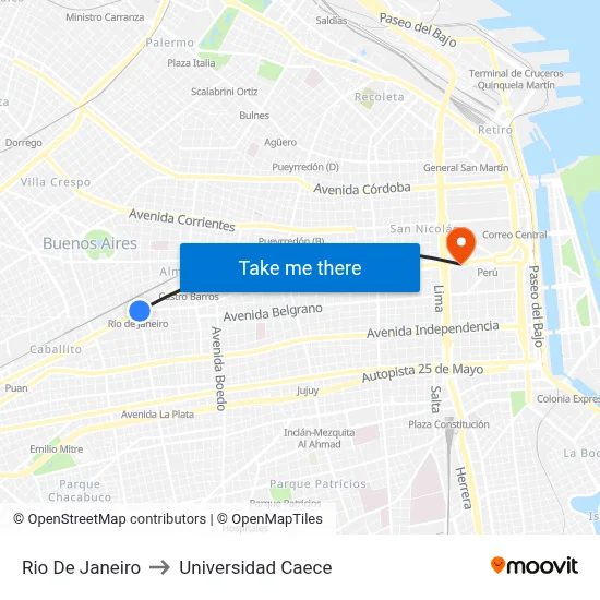 Rio De Janeiro to Universidad Caece map