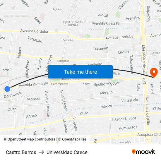 Castro Barros to Universidad Caece map