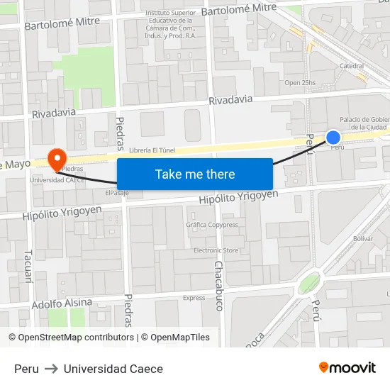 Peru to Universidad Caece map
