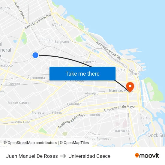 Juan Manuel De Rosas to Universidad Caece map