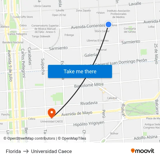 Florida to Universidad Caece map
